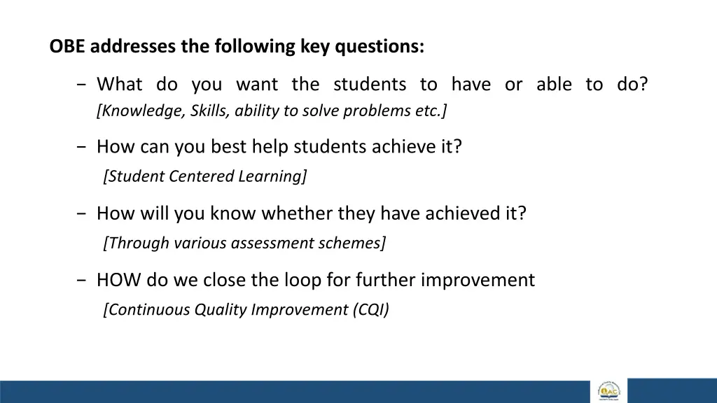 obe addresses the following key questions