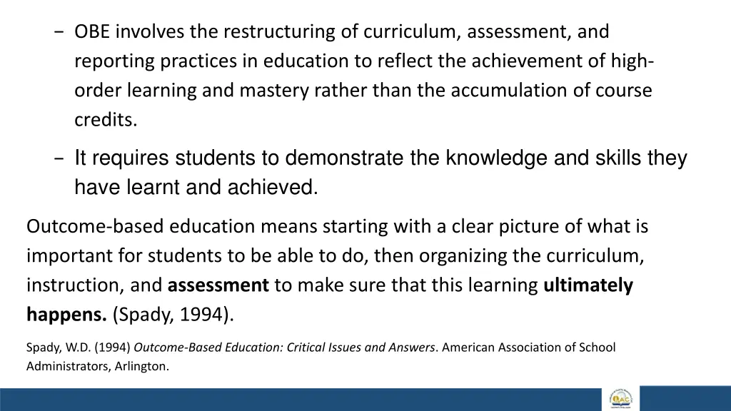 obe involves the restructuring of curriculum