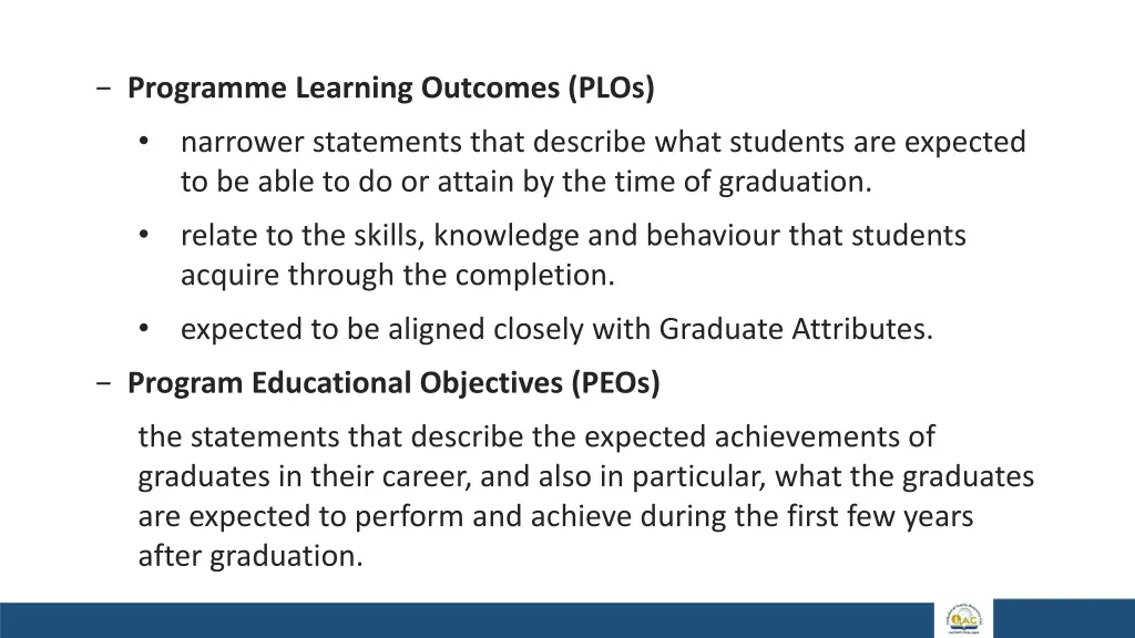 programme learning outcomes plos narrower