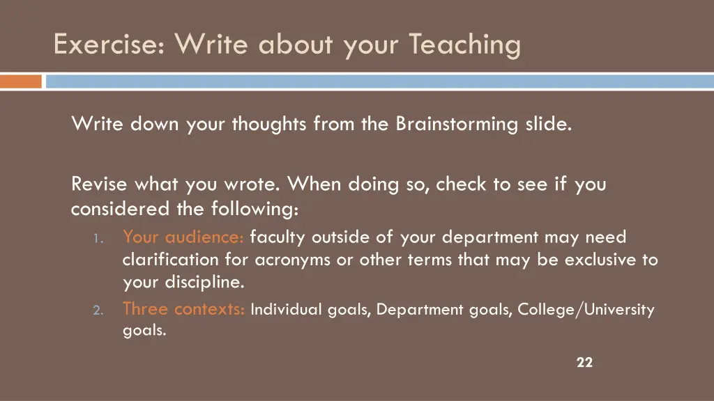 exercise write about your teaching