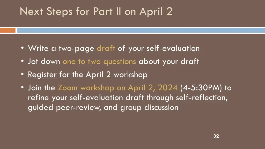 next steps for part ii on april 2