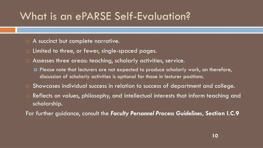 what is an eparse self evaluation