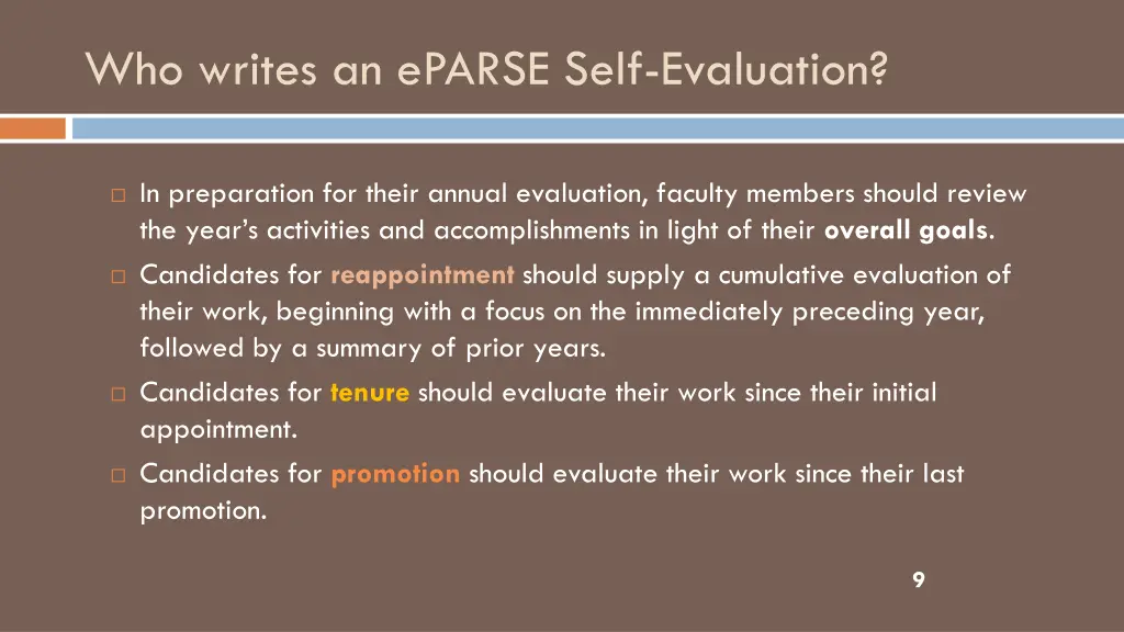 who writes an eparse self evaluation