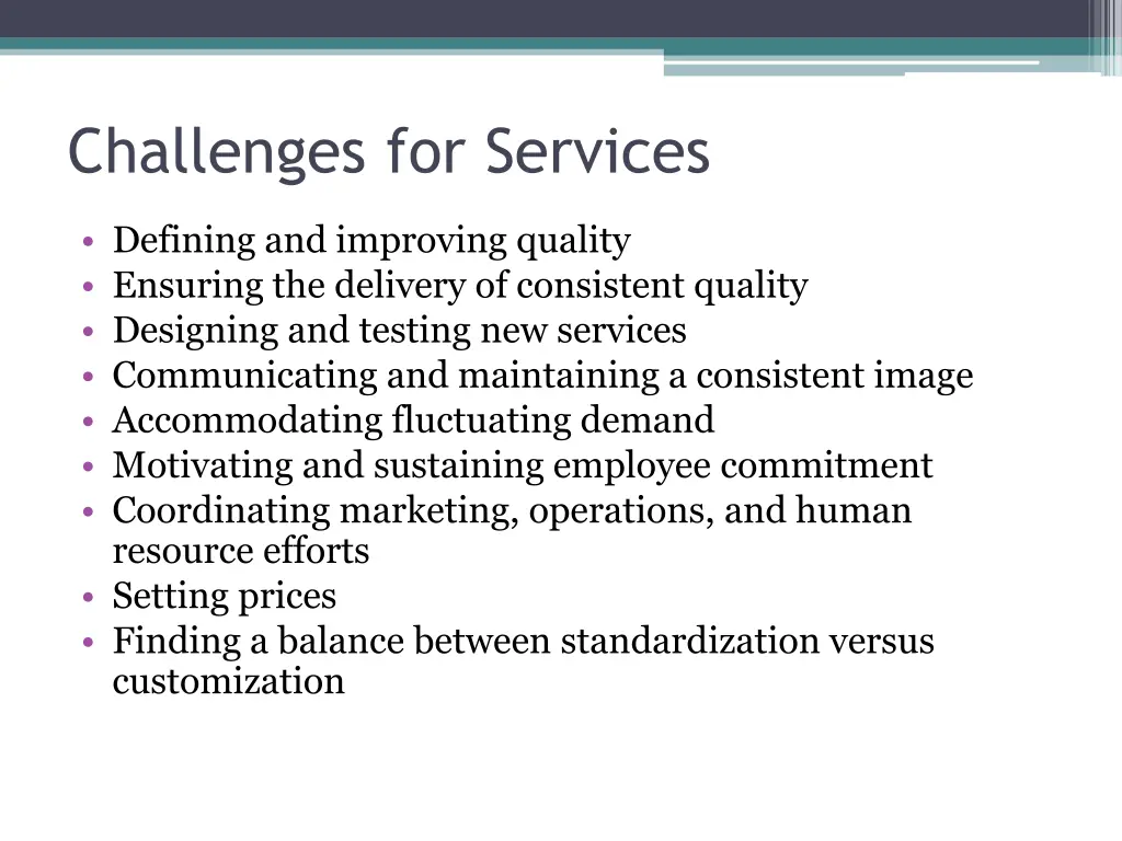 challenges for services