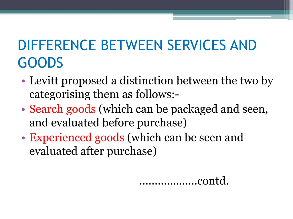 difference between services and goods levitt