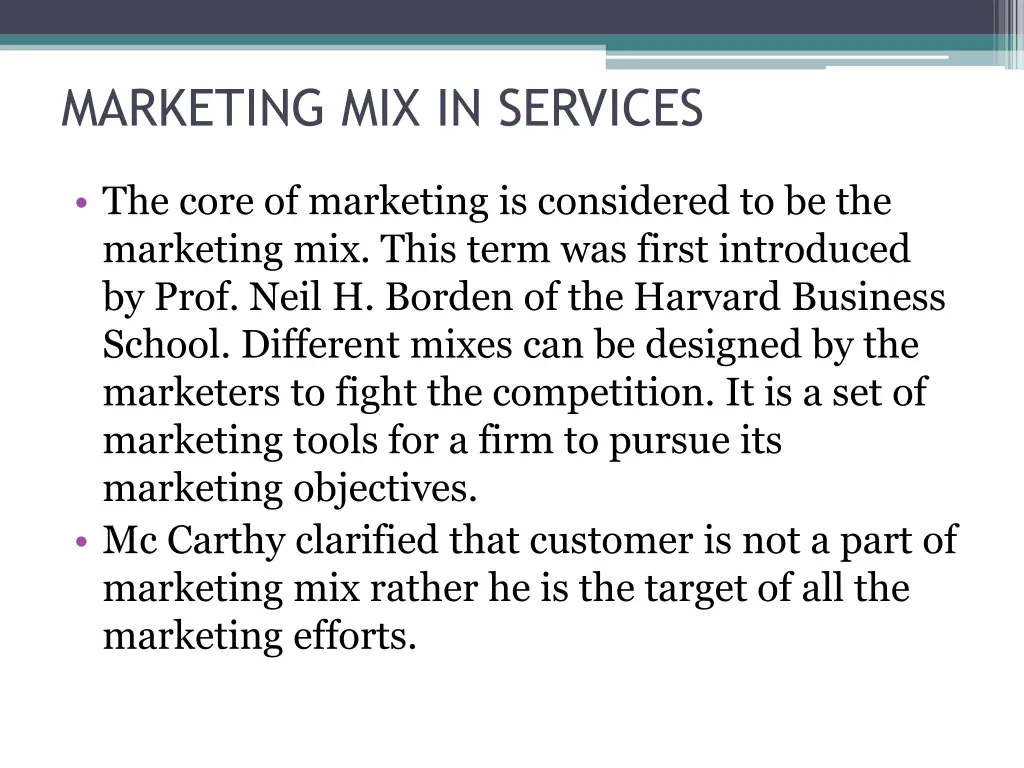 marketing mix in services