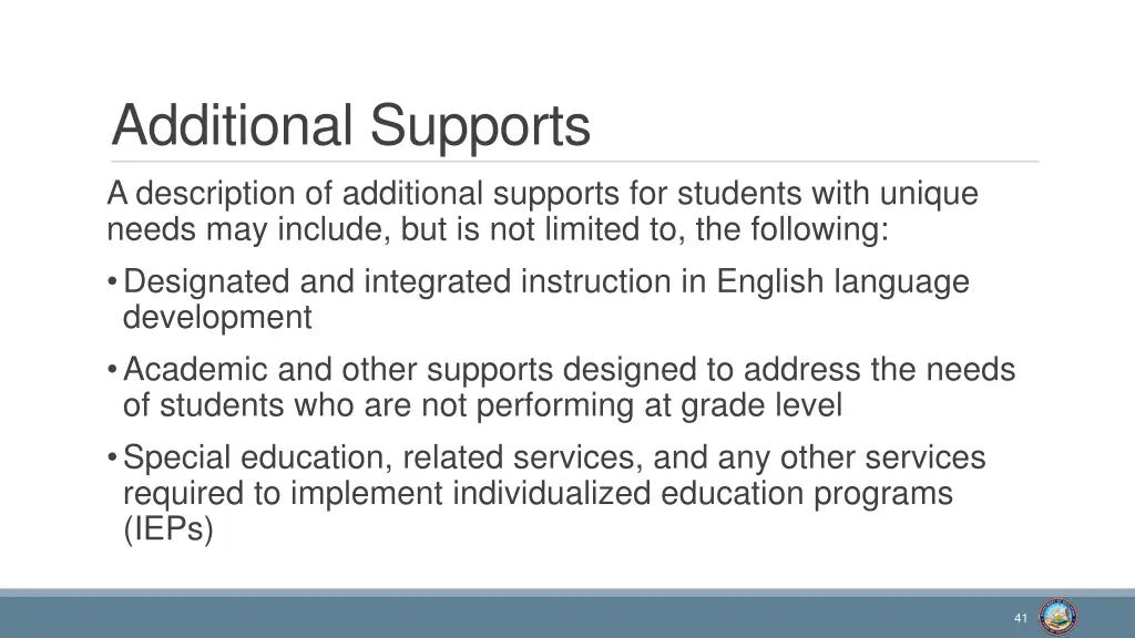 additional supports a description of additional
