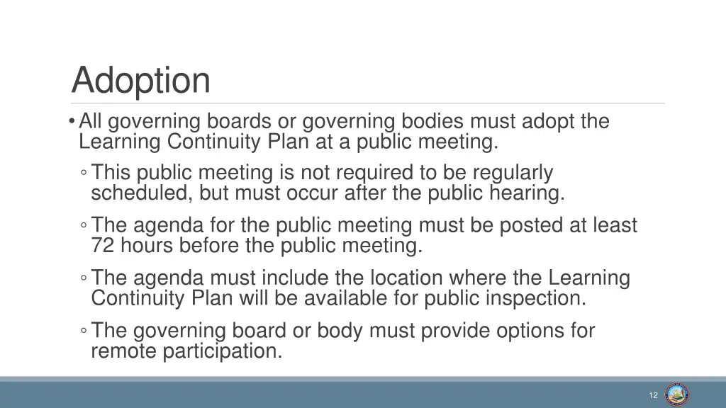 adoption all governing boards or governing bodies