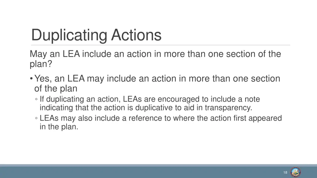 duplicating actions may an lea include an action