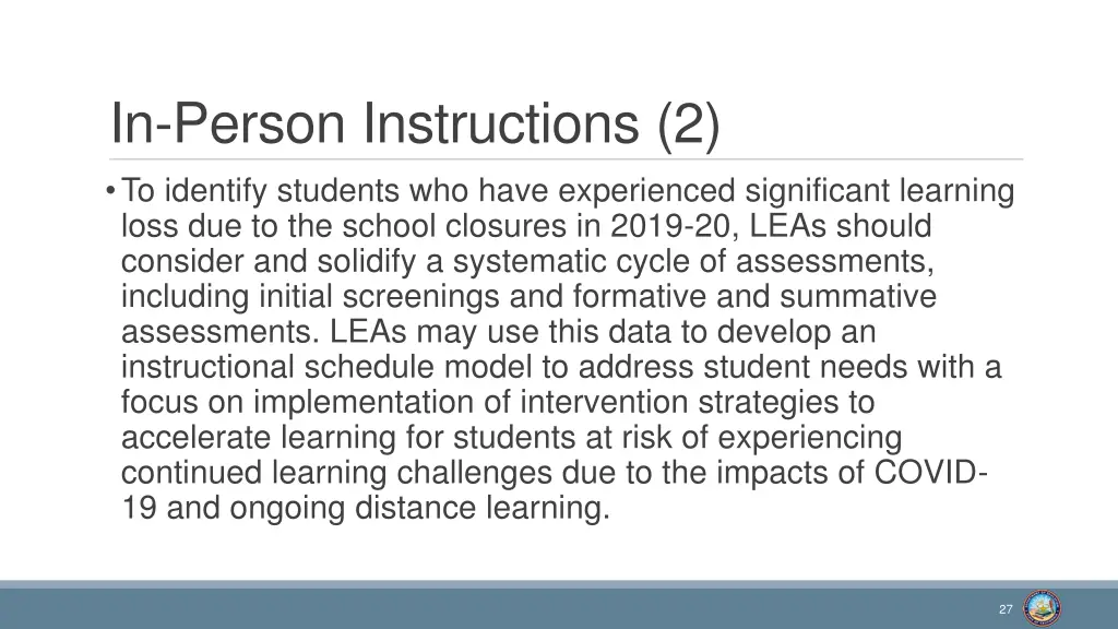 in person instructions 2 to identify students