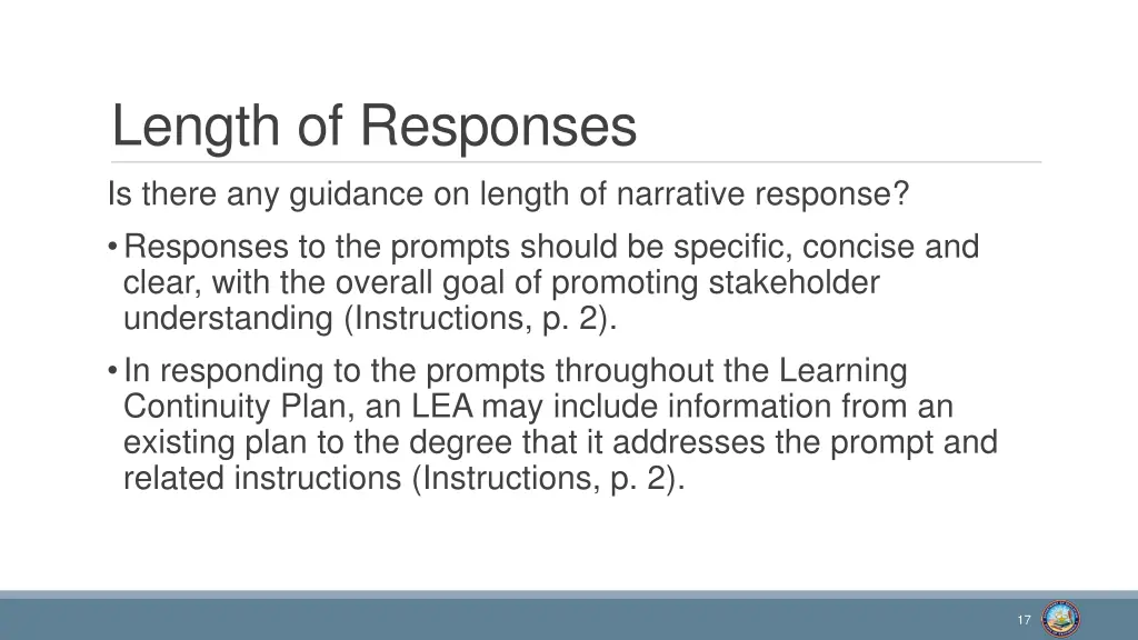 length of responses is there any guidance