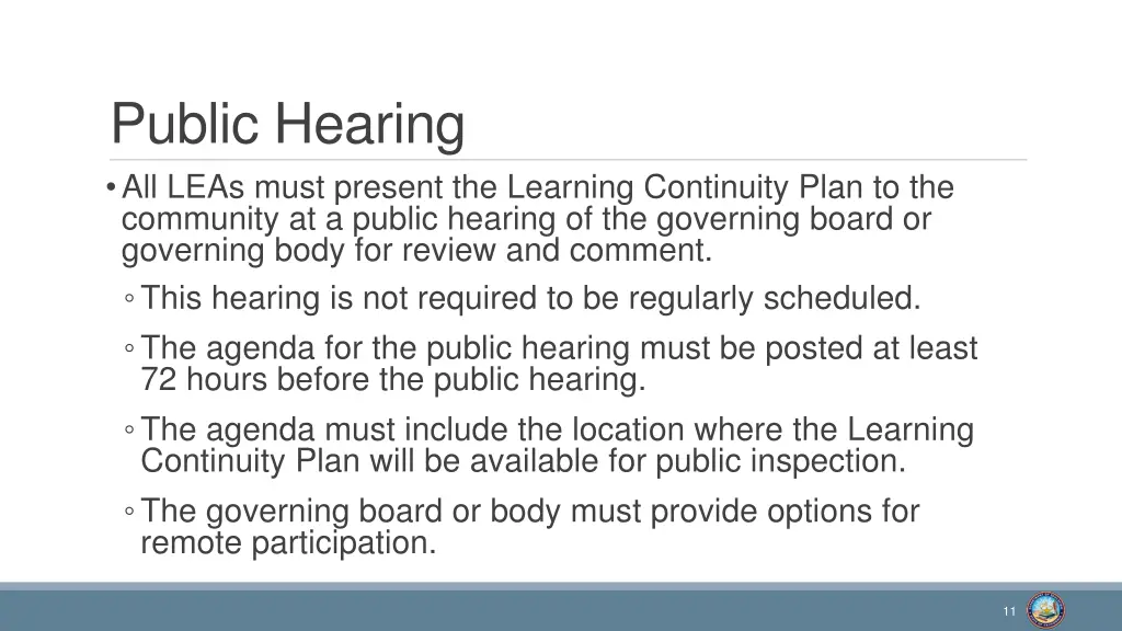 public hearing all leas must present the learning