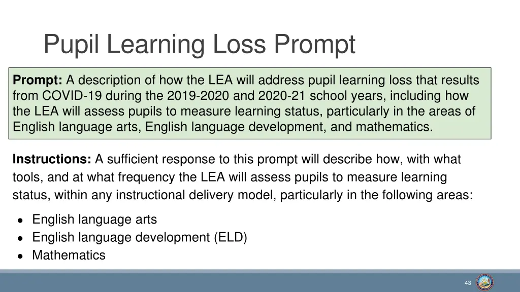 pupil learning loss prompt