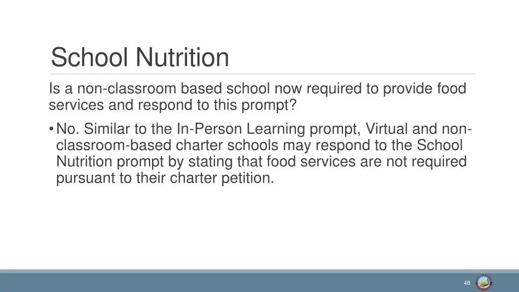 school nutrition is a non classroom based school