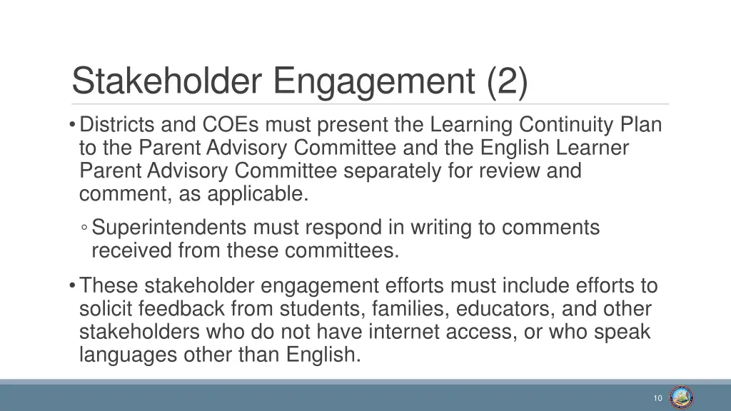 stakeholder engagement 2 districts and coes must