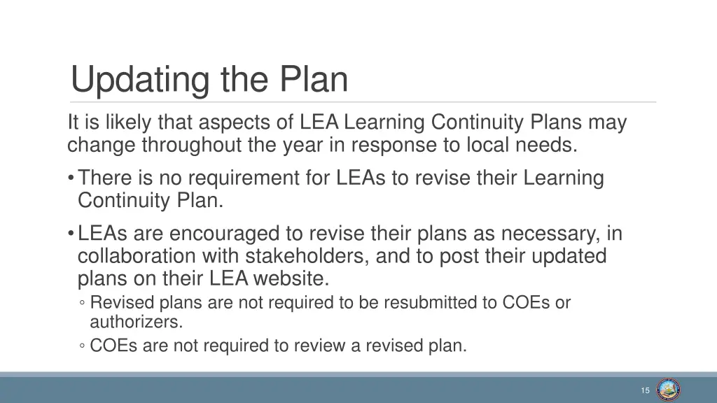 updating the plan it is likely that aspects