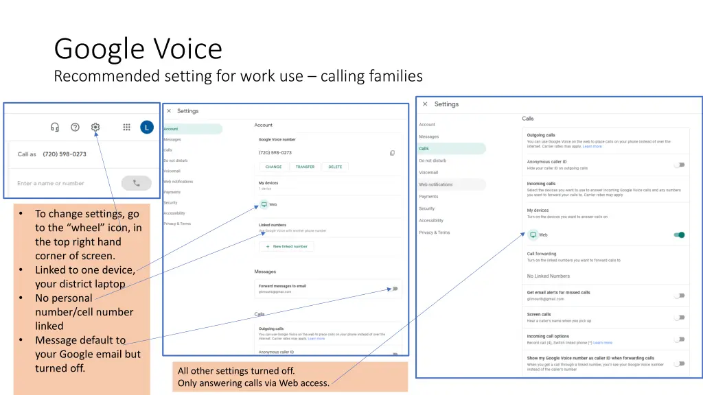 google voice recommended setting for work