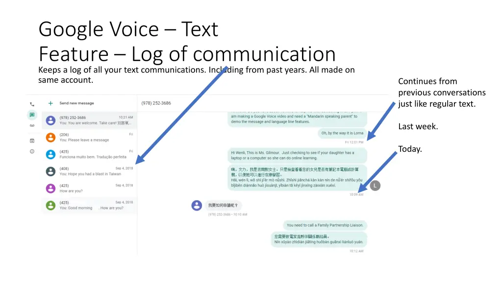 google voice text feature log of communication