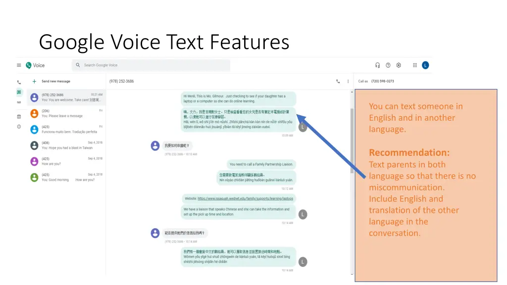 google voice text features