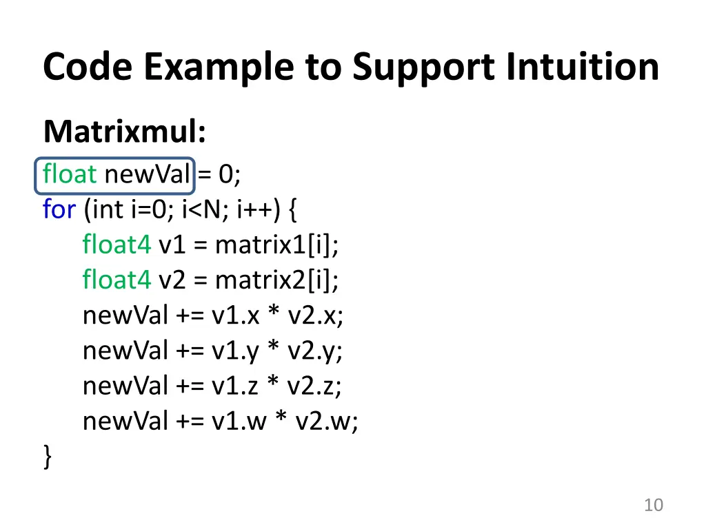 code example to support intuition