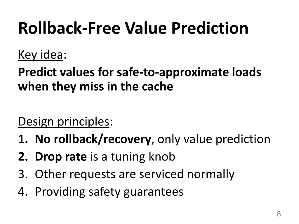 rollback free value prediction