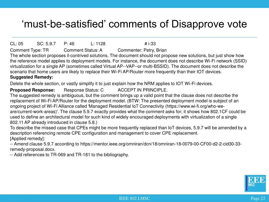 must be satisfied comments of disapprove vote 1