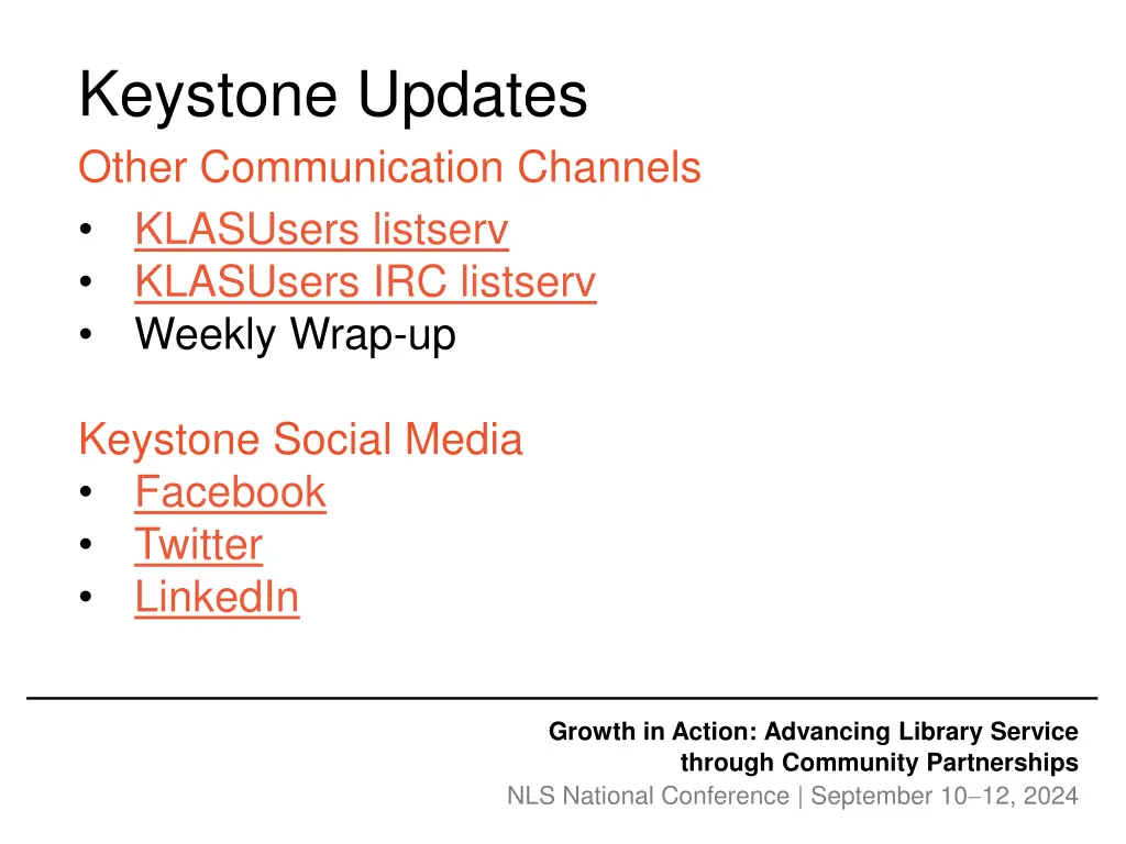 keystone updates other communication channels