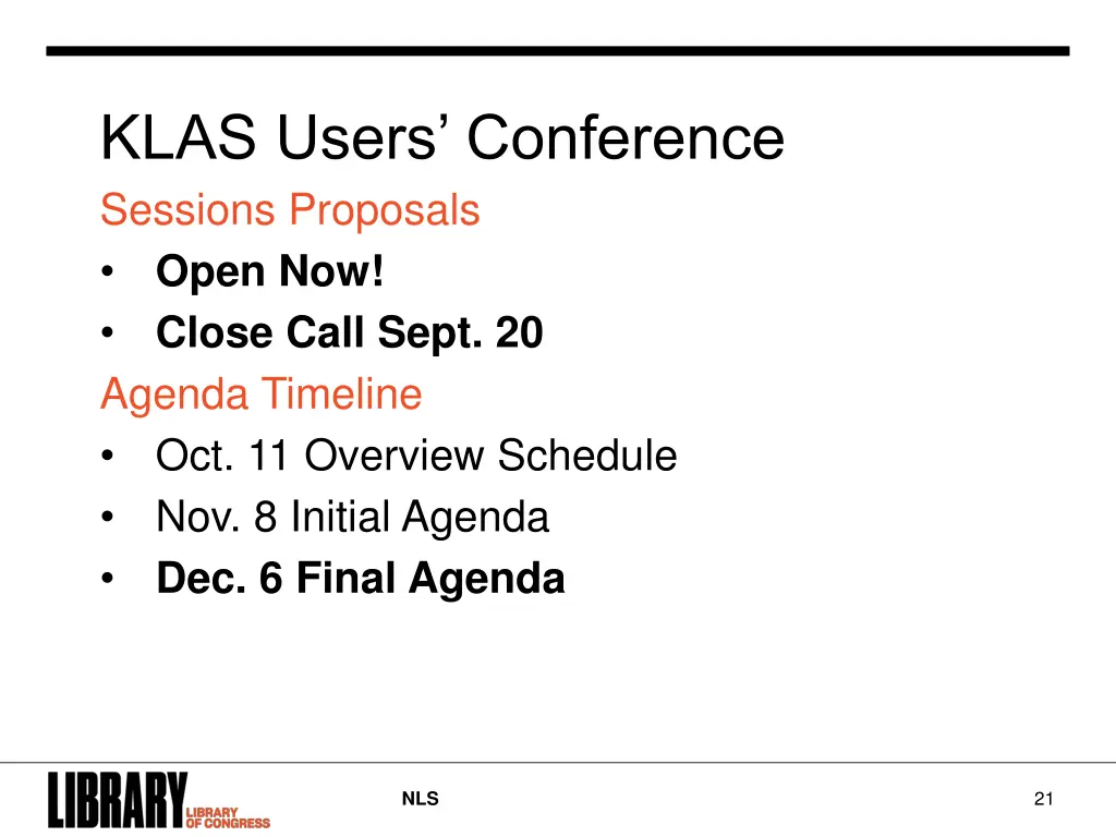 klas users conference sessions proposals open