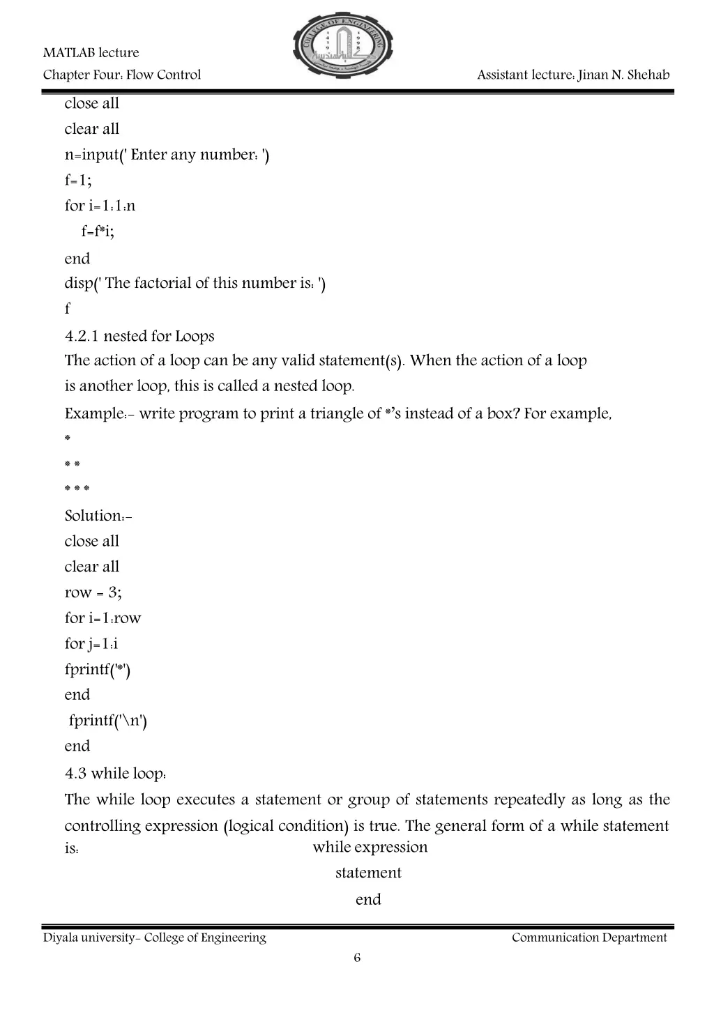 matlab lecture chapter four flow control close 2