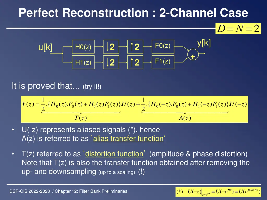 perfect reconstruction 2 channel case