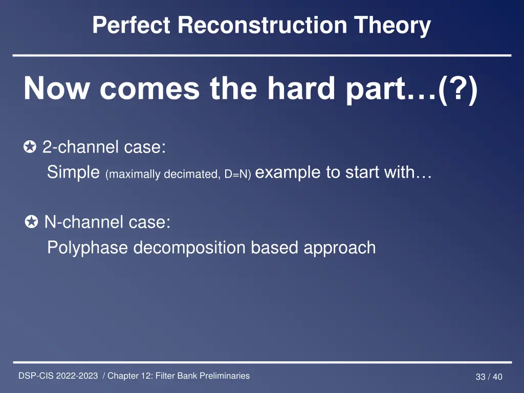 perfect reconstruction theory