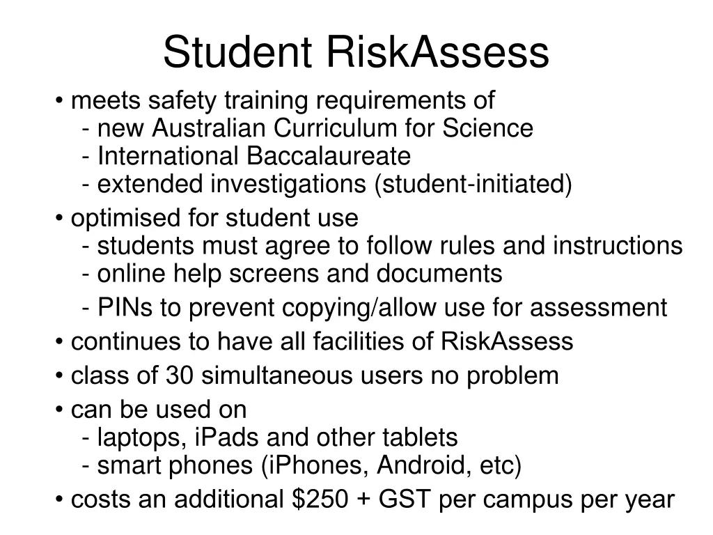 student riskassess meets safety training