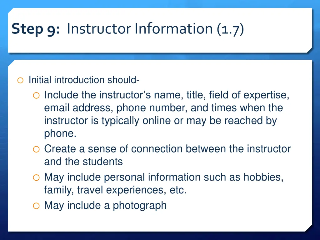step 9 instructor information 1 7