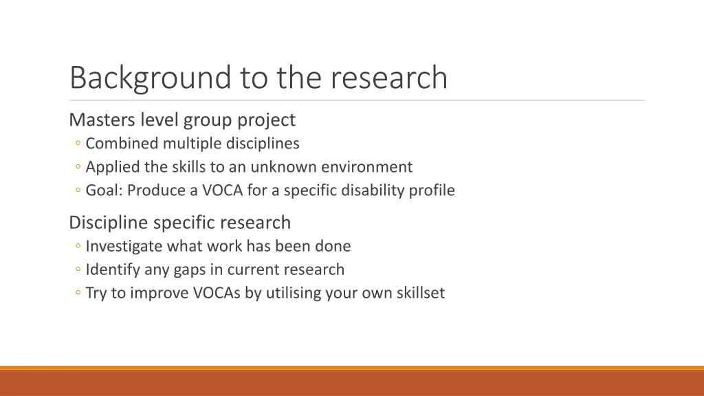 background to the research