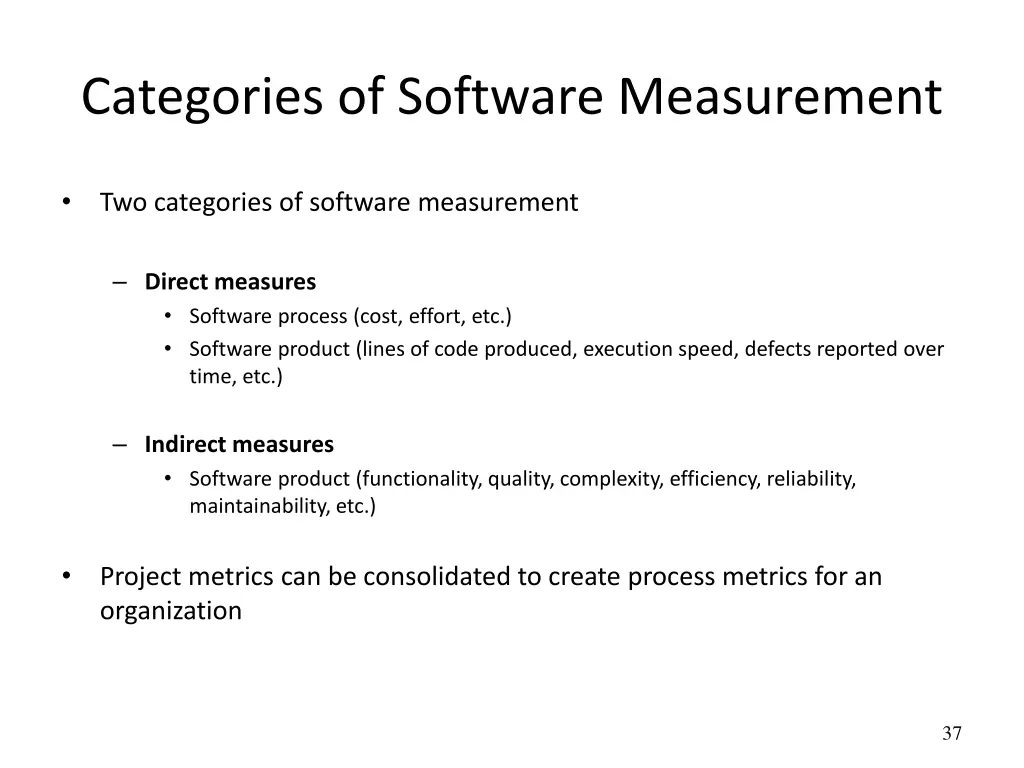 categories of software measurement