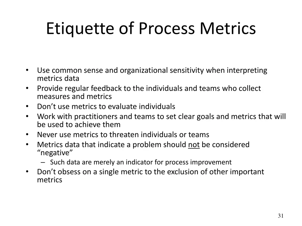 etiquette of process metrics