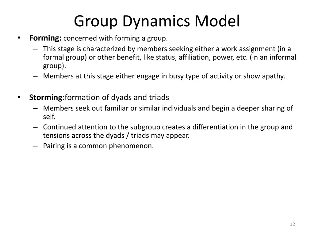 group dynamics model forming concerned with