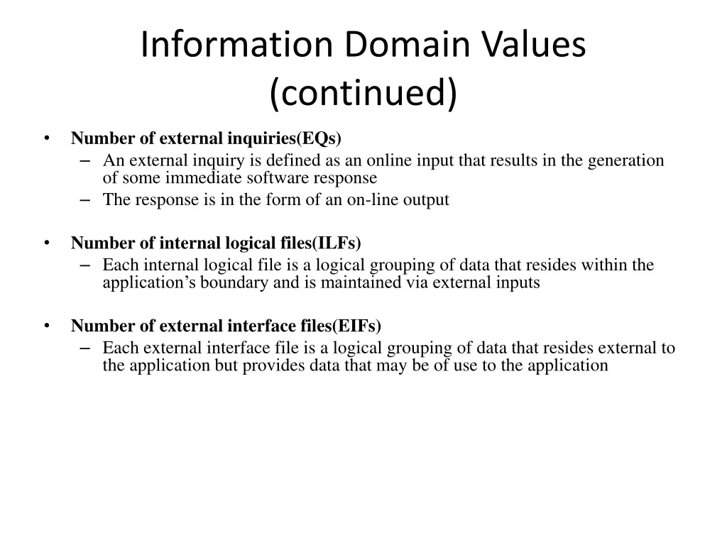 information domain values continued