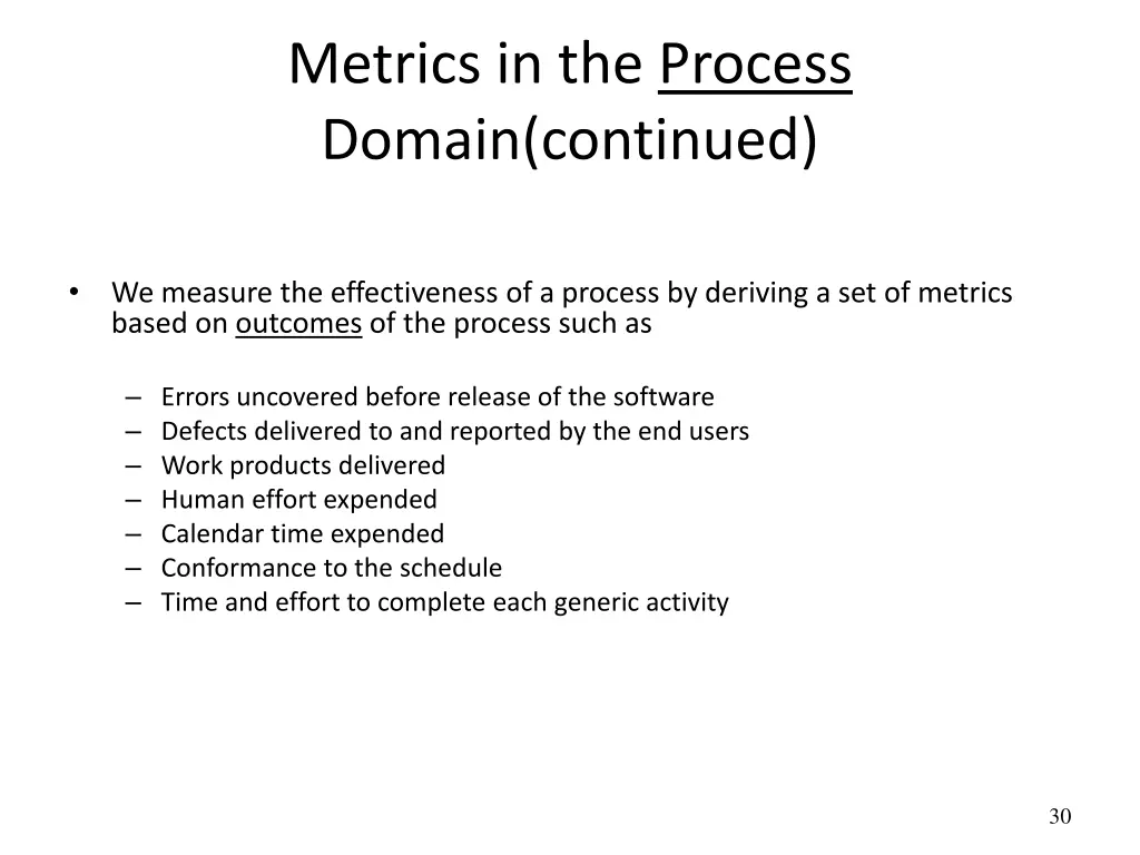 metrics in the process domain continued