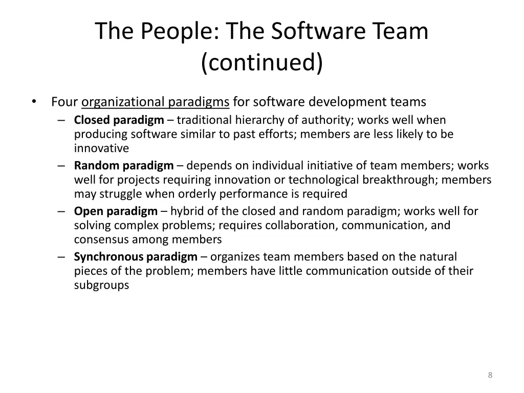 the people the software team continued