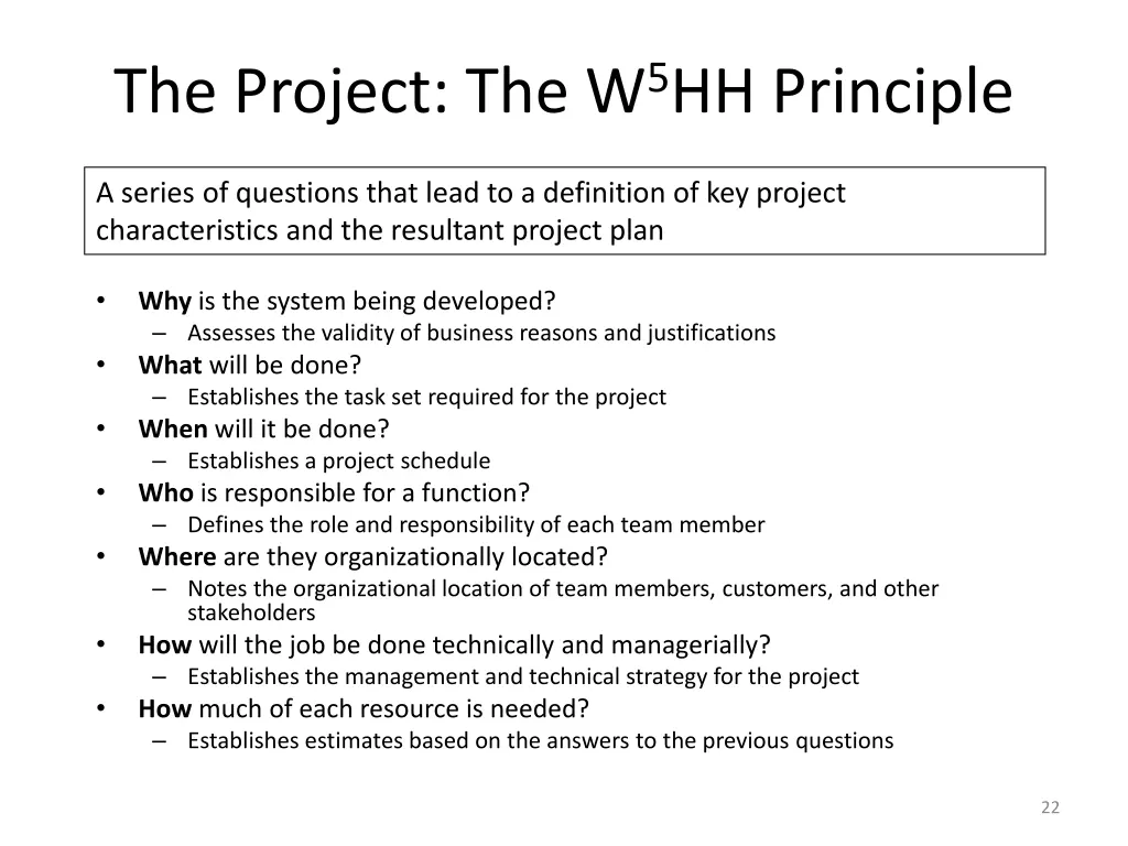 the project the w 5 hh principle