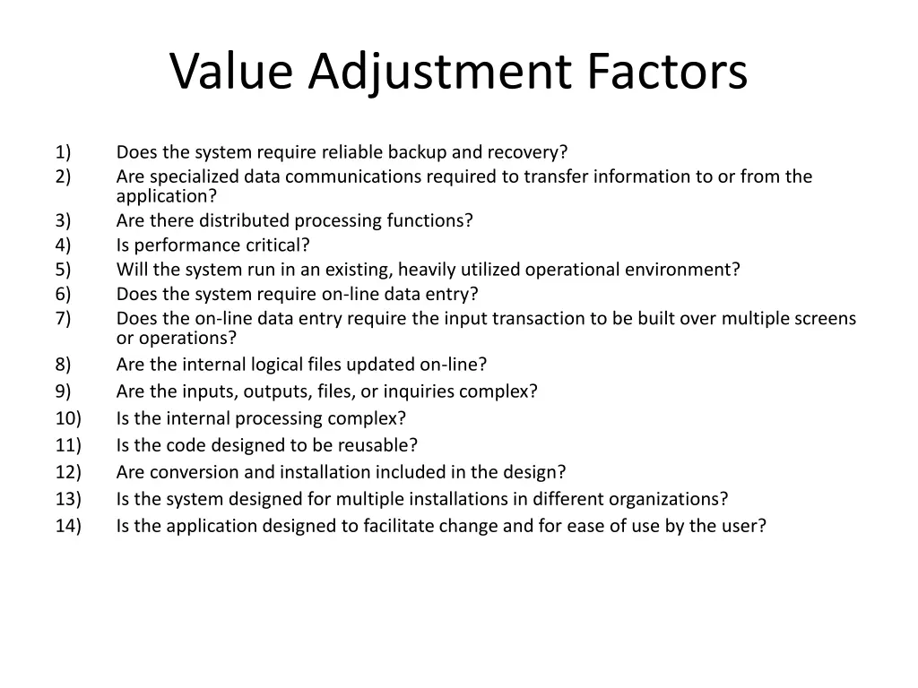 value adjustment factors