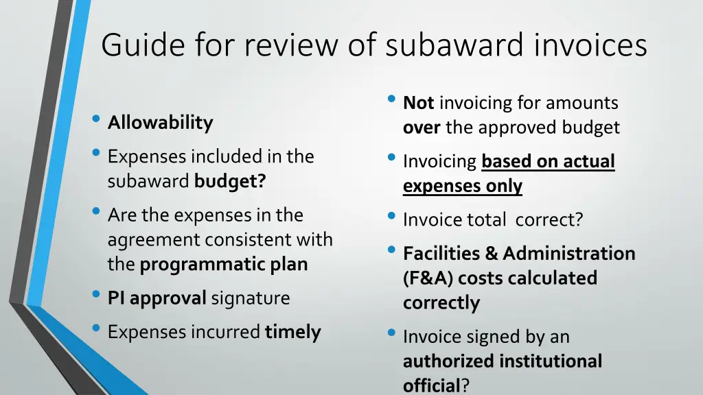 guide for review of subaward invoices