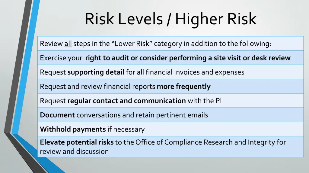 risk levels higher risk