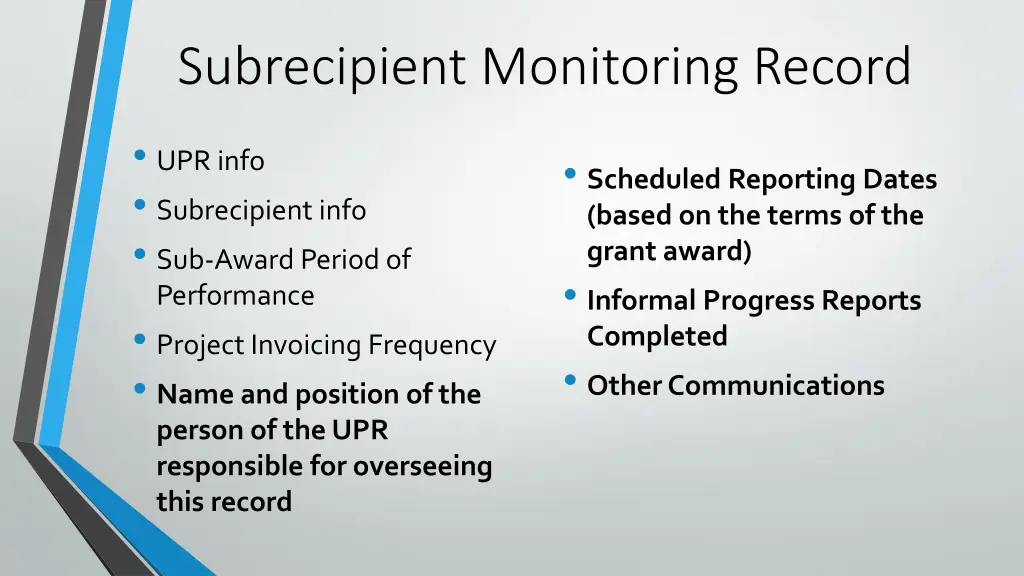 subrecipient monitoring record