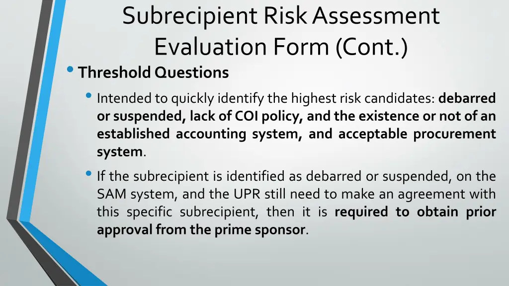 subrecipient risk assessment evaluation form cont