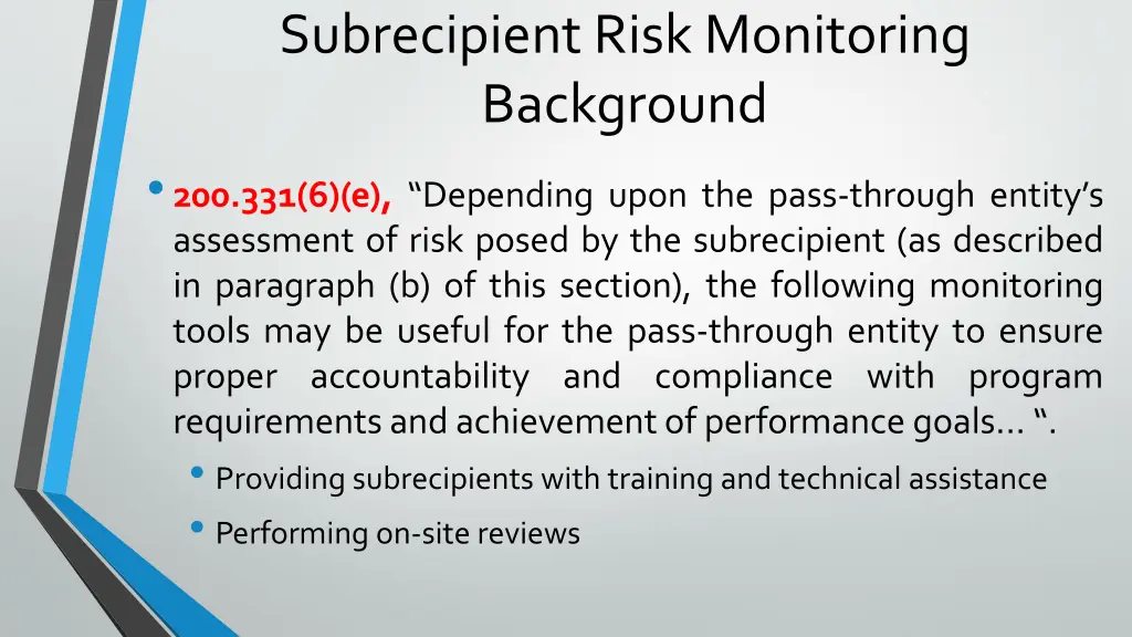 subrecipient risk monitoring background 1