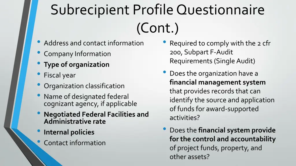 subrecipientprofile questionnaire cont address