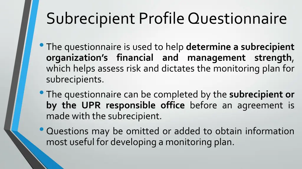 subrecipientprofile questionnaire