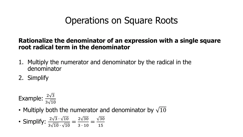 operations on square roots 1